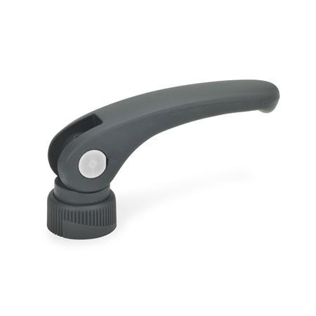 GN 926 Clamping Levers with Eccentrical Cam, Plastic, with Threaded Bushing Steel Type: A - With adjustable contact plate
