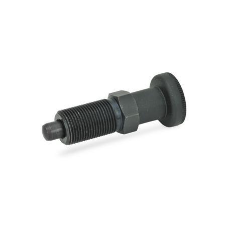 GN 617 Rastbolzen, Stahl / Kunststoff-Knopf Werkstoff: ST - Stahl
Form: A - mit Knopf, ohne Kontermutter