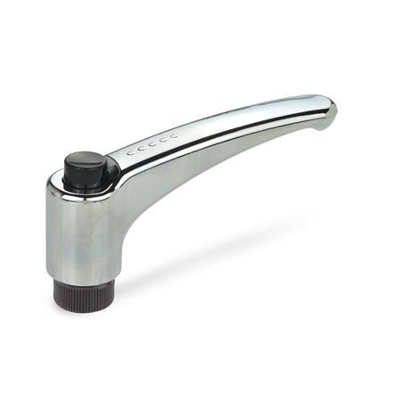Adjustable Hand Levers GN 603.4: Plastic Chrome Plated, Threaded Bushing Brass, with Releasing Button