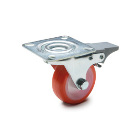 GN 22880 Light Duty Casters, Wheel Tread Polyurethane, Wheel Core Polyamide, Light Version Bearing type: G - Friction bearing<br />Type (bracket): LF - Swivel bracket with mounting plate, with total lock brake<br />Coding: L - Light version<br />Material (bracket): ST - Steel sheet metal