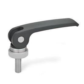 GN 927.4 Clamping Levers with Eccentrical Cam with Threaded Stud, Lever Zinc Die Casting Type: A - Plastic contact plate with setting nut<br />Color: B - Black, RAL 9005