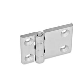 GN 237 Hinges, Stainless Steel, Horizontally Elongated Werkstoff: NI - Stainless steel<br />Type: A - 2x2 bores for countersunk screws<br />Finish: GS - Matte shot-blasted finish<br />Hinge wings: l3 ≠ l4 - elongated on one side