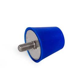 GN 256 Amortiguadores de silicona con espárrago roscado, acero inoxidable Color: BL - azul, RAL 5002