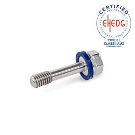 GN 1582 Viti, acciaio INOX, con perno incassato per protezione antisfilamento, Hygienic Design Finitura: PL - Finitura lucida (Ra < 0,8 µm)<br />Materiale (anello di tenuta): H - HNBR