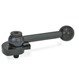 GN 918.2 Clamping Bolts, Steel, Downward Clamping, with Threaded Bolt Type: GV - With ball lever, straight (serration)<br />Clamping direction: R - By clockwise rotation (drawn version)