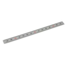 GN 711 Rulers, Stainless Steel / Plastic, Self-Adhesive Material: NI - Stainless steel<br />Type: S - Figures vertically arranged (figure sequences U, M, O)<br />Sequence of the figures: M