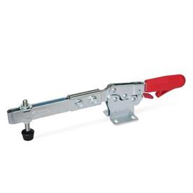 GN 820.3 Toggle Clamps, Steel, Operating Lever Horizontal, with Safety Hook, with Horizontal Mounting Base, with Extended Clamping Arm Type: ULC - Clamping arm extended, with slotted hole, two flanged washers and clamping screw GN 708.1