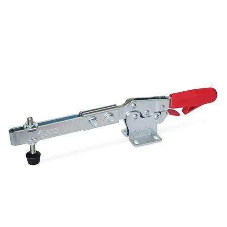 GN 820.3 Toggle Clamps, Steel, Operating Lever Horizontal, with Safety Hook, with Horizontal Mounting Base, with Extended Clamping Arm Type: ULC - Clamping arm extended, with slotted hole, two flanged washers and clamping screw GN 708.1