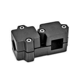 GN 194 T-Angle Connector Clamps, Aluminum d<sub>1</sub> / s<sub>1</sub>: B - Bore<br />d<sub>2</sub> / s<sub>2</sub>: V - Square<br />Finish: SW - Black, RAL 9005, textured finish