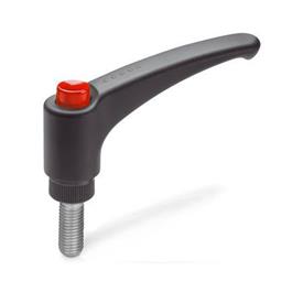 GN 603.1 Adjustable Hand Levers with Releasing Button, Plastic, Threaded Stud Stainless Steel Color (Releasing button): DRT - Red, RAL 3000, shiny