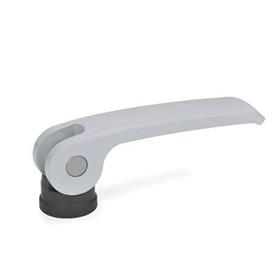 GN 927 Clamping Levers with Eccentrical Cam, with Internal Thread, Lever Zinc Die Casting, Contact Plate Plastic Type: B - Plastic contact plate without setting nut<br />Color: S - Silver, RAL 9006