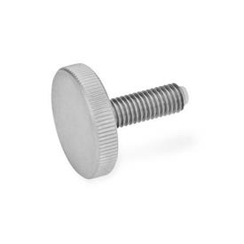 GN 653.10 Flat Knurled Screws, Stainless Steel, with Brass / Plastic Pivot Material (screw): NI - Stainless steel<br />Material (pivot): KU - Plastic  (Polyacetal POM)
