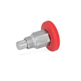GN 822.1 Mini Indexing Plungers, Open Indexing Mechanism, with Red Knob Type: B - Without rest position<br />Material: NI - Stainless steel<br />Color: RT - Red, RAL 3000
