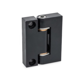 GN 7580 Precision Hinges, Hinge Leaf Aluminum, Bearing Bushings Bronze, Used as Joint Finish: ALS - Anodized black<br />Inner leaf type: A - Tangential fastening with cylindrical recess<br />Outer leaf type: C - Radial fastening with cylindrical recess