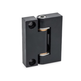 GN 7580 Precision Hinges, Hinge Leaf Aluminum, Bearing Bushings Bronze, Used as Joint Finish: ALS - Anodized, black<br />Inner leaf type: A - Tangential fastening with cylindrical recess<br />Outer leaf type: C - Radial fastening with cylindrical recess