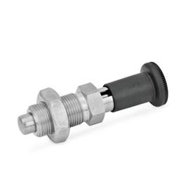 GN 817.2 Stainless Steel Indexing Plungers with Long Plastic Knob Material: NI - Stainless steel<br />Type: CK - With rest position, with lock nut