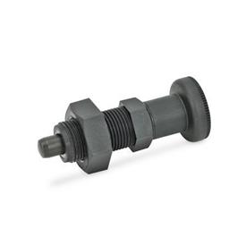 GN 617.2 Indexing Plungers, Threaded Body Plastic, Plunger Pin Steel Type: BK - Without rest position, with lock nut