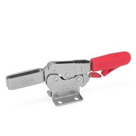 GN 820.3 Toggle Clamps, Stainless Steel, Operating Lever Horizontal, with Lock Mechanism, with Horizontal Mounting Base Material: NI - Stainless steel<br />Type: ML - Forked clamping arm, with two flanged washers