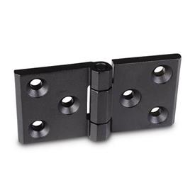 GN 237.3 Heavy Duty Hinges, Stainless Steel, Horizontally Elongated Type: A - With Bores for Countersunk Screws<br />Finish: SW - Black, RAL 9005, textured finish<br />Hinge wings: l3 = l4 - elongated on both sides