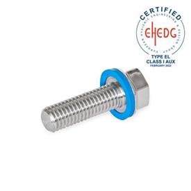 GN 1581 Screws, Stainless Steel, Hygienic Design Finish: PL - Polished finish (Ra < 0.8 μm)<br />Material (Sealing ring): E - EPDM
