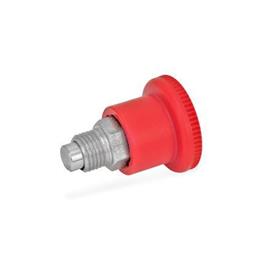 GN 822 Mini Indexing Plungers, Covered Indexing Mechanism, with Red Knob Material: NI - Stainless steel<br />Type: C - With rest position<br />Color: RT - Red, RAL 3000