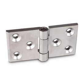 GN 237.3 Heavy Duty Hinges, Stainless Steel, Horizontally Elongated Type: A - With Bores for Countersunk Screws<br />Finish: GS - Matte shot-blasted finish<br />Hinge wings: l3 = l4 - elongated on both sides