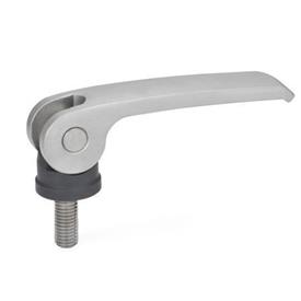 GN 927.5 Clamping Levers with Eccentrical Cam with Threaded Stud, Lever Stainless Steel Type: B - Plastic contact plate without setting nut