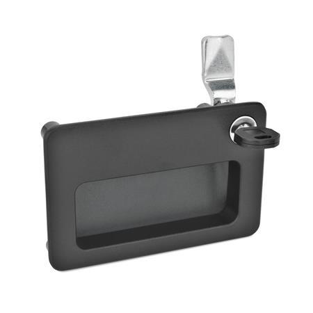 GN 115.10 Latches with Gripping Tray, Operation with Key, Lockable Type: SC - With key (same lock)
Finish: SW - Black, RAL 9005, textured finish
Identification no.: 2 - Operation in the illustrated position, at the top right