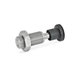GN 313 Spring Bolts, Stainless Steel / Plastic Knob Material: NI - Stainless steel<br />Type: AK - With knob, with lock nut<br />Identification no.: 1 - Pin without internal thread