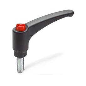 GN 603 Adjustable Hand Levers, Plastic, Threaded Stud Steel Color (Releasing button): DRT - Red, RAL 3000, shiny