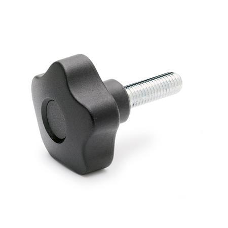 Pomos en estrella con espárrago roscado GN 5337.2: Plástico, espárrago roscado, acero