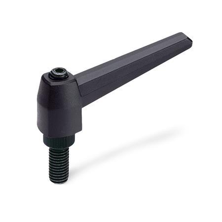 GN 500 Adjustable Hand Levers, Plastic, with Threaded Stud Color: SW - Black, RAL 9005, matte finish