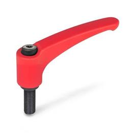 GN 602 Adjustable Hand Levers, Zinc Die Casting, Threaded Stud Steel Color: RS - Red, RAL 3000, textured finish