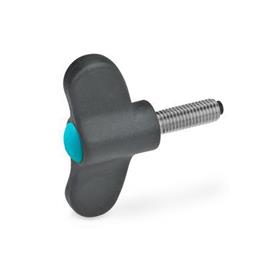 GN 633.10 Wing Screws with Plastic Pivot Color of the cover cap: DBL - Blue, RAL 5024, matte finish