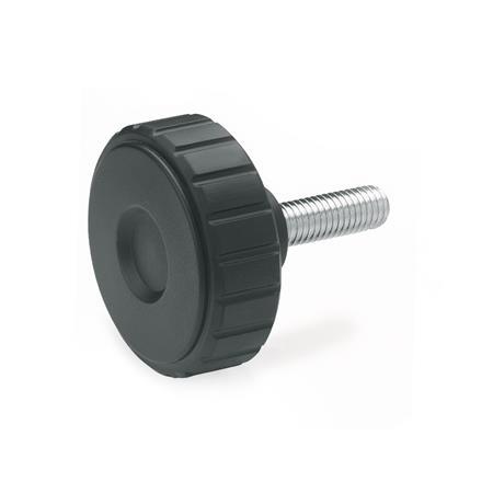 Pomos moleteados con espárrago roscado GN 4534: Plástico, espárrago roscado acero, Softline