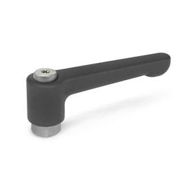 GN 302.1 Flat Adjustable Hand Levers, Zinc Die Casting, Bushing Stainless Steel Color: SW - Black, RAL 9005, textured finish