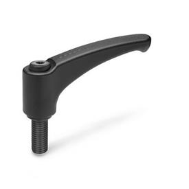 GN 602 Adjustable Hand Levers, Zinc Die Casting, Threaded Stud Steel Color: SW - Black, RAL 9005, textured finish