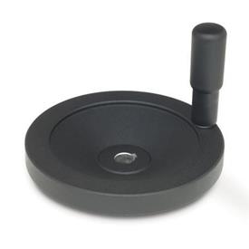 GN 323 Volantes de disco, negro, revestimiento de plástico Código de orificio: K - con chavetero<br />Tipo: R - con manilla giratoria