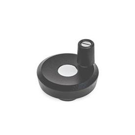 GN 923 Disk Handwheels, Aluminum, Powder Coated Type: R - With revolving handle<br />Color: SW - Black, RAL 9005, textured finish<br />d<sub>1</sub>: 50...63 - Disk handwheel