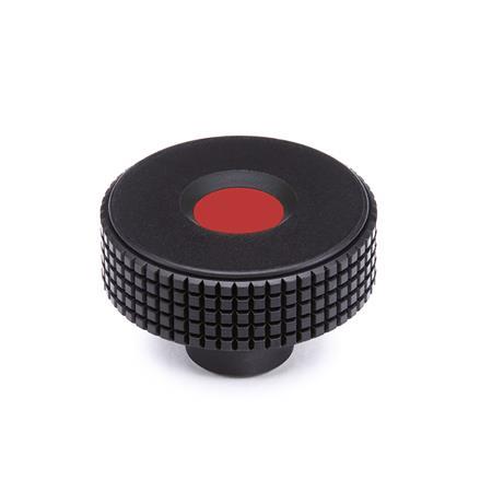 Manopole zigrinate  GN 534: Plastica, boccola filettata ottone, calottina colorata