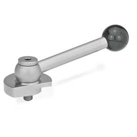 GN 918.7 Clamping Bolts, Stainless Steel, Downward Clamping, with Threaded Bolt Type: KV - With ball lever, angular (serration)<br />Clamping direction: R - By clockwise rotation (drawn version)