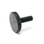 Tornillos moleteados planos, acero, pavonado