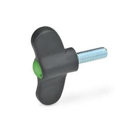 GN 633 Wing Screws, Plastic Color of the cover cap: DGN - Green, RAL 6017, matte finish