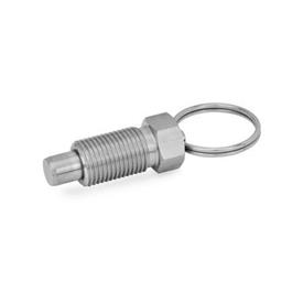 GN 717 Stainless Steel Indexing Plungers, with Lifting Ring / with Wire Loop, without Rest Position Type: A - With pull ring, without locknut<br />Material: NI - Stainless steel