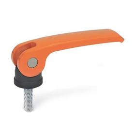 GN 927 Clamping Levers with Eccentrical Cam, with Threaded Stud, Lever Zinc Die Casting, Contact Plate Plastic Type: B - Plastic contact plate without setting nut<br />Color: O - Orange, RAL 2004