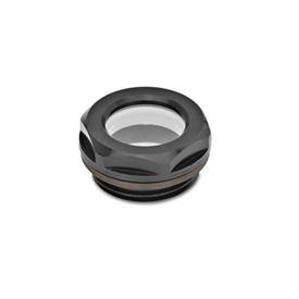 GN 743.1 Ölschaugläser, Aluminium / Sicherheitsglas (ESG) Form: BS - ohne Reflektor, schwarz eloxiert