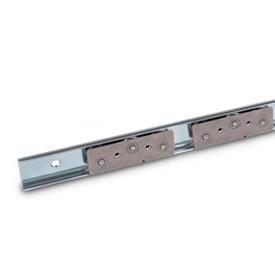 GN 1490 Linear Guide Rail Systems, Steel, with Inside Traversal Distance Type: B3 - with two cam roller carriages with 3 rollers<br />Identification no.: 0 - without end stop<br />Finish: ZB - Zinc plated, blue passivated