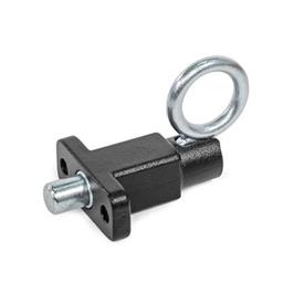 GN 722.5 Indexing Plungers, Steel, with Flange for Surface Mounting, with Rest Position Type: C - With pull ring, with rest position<br />Finish: SW - Black, RAL 9005, textured finish