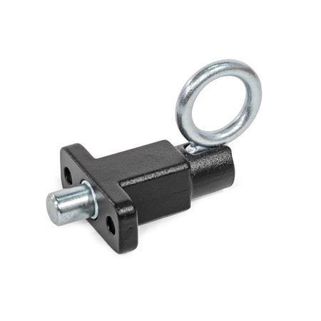 GN 722.5 Indexing Plungers, Steel, with Flange for Surface Mounting, with Rest Position, with Pull Ring Type: C - With pull ring, with rest position
Finish: SW - Black, RAL 9005, textured finish