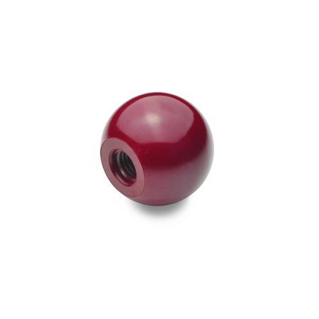 DIN 319 Ball Knobs, Plastic, Red Material: KU - Plastic
Type: C - With tapped hole, wihout bushing
Color: RT - Red